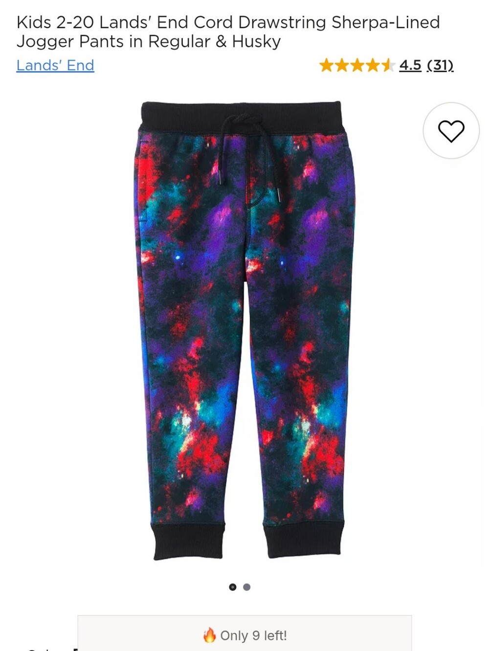 Lands' End Cord Drawstring Sherpa-Lined Jogger Pants, Rainbow Galaxy